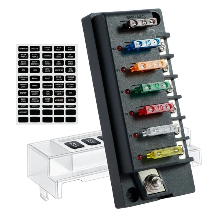 6 Way Medium Fuse Box Power Distribution Block 24V 1-in-6 Output With LED Indicator Light Board price